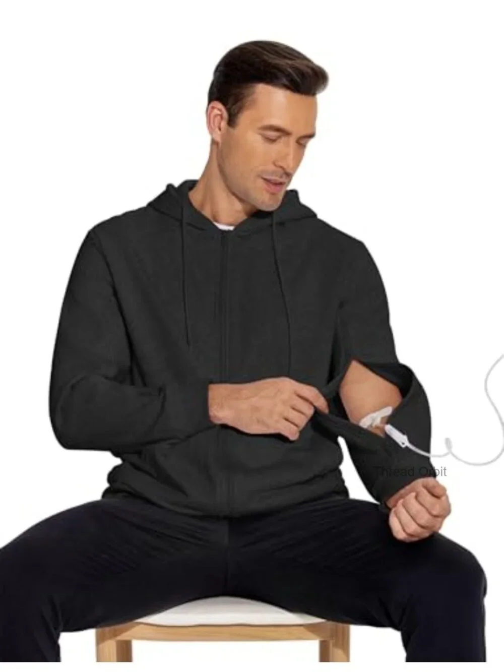 Heavyweight Cotton Full-Zip Sweatshirt with Arm Zipper Dialysis Access, Relaxed